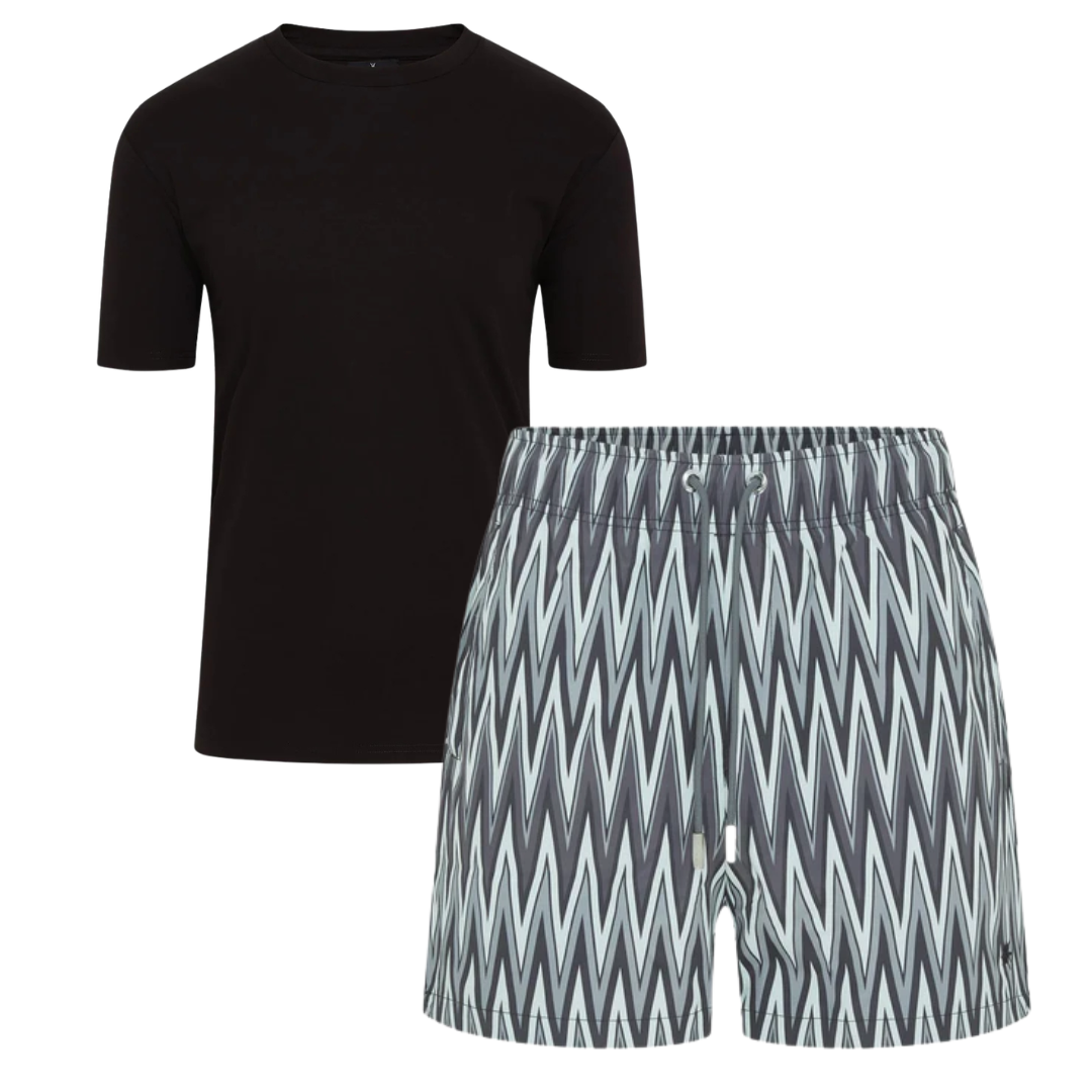 Mosquito Essential T & Swim Short Bundle - Black T & Grey & Black Shorts